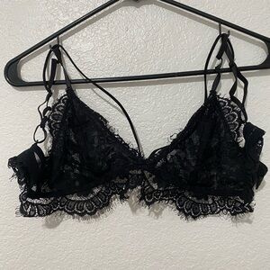 Cupshe Black Lace Bralette Size L Triangle Strappy Eyelash Lace Lingerie